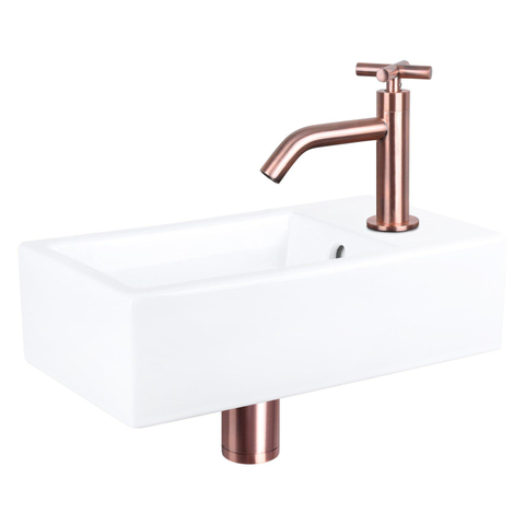 Differnz Force fonteinset – 40x22x11.5 cm – keramiek wit – gebogen koperen kraan met kruisgreep SW373228