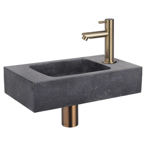 Fortifura Fuente kit lave-mains - 40x22x9cm - trou robinet droite - avec robinet doré mat - noir SW1111553