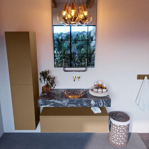 Mondiaz ALAN-DLUX Ensemble de meuble - 110cm - meuble Oro mat - 1 tiroir - Lavabo Cloud Lava suspendu - vasque Centre - 0 trous de robinet SW808542
