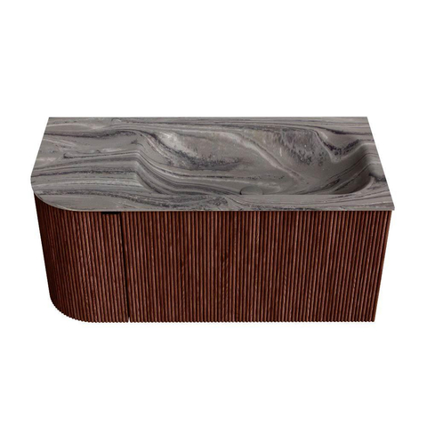 MONDIAZ KURVE-DLUX 95cm badmeubel ronding Links kleur Ruby met 1 lade en 1 deur. Wastafel BIG SMALL Rechts zonder kraangat Sombra. SW1433930