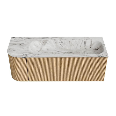MONDIAZ KURVE-DLUX Meuble de salle de bains 125 cm avec module 25 L couleur Chêne avec 1 tiroir et 1 porte. Lavabo BIG MEDIUM à droite 1 trou de robinet couleur Glace. SW1137940