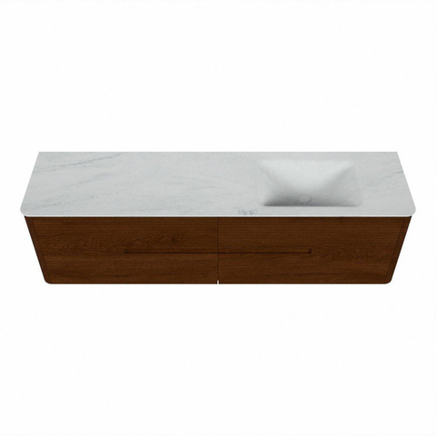 Mondiaz CIRO-DLUX Badkamermeubelset - 180x45x50cm - Solid surface wastafel Opalo - 1 wasbak Rechts - 1 kraangat - 4 lades - Ruby SW1531828