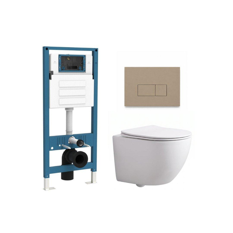QeramiQ Dely Swirl Compact Ensemble WC - réservoir encastré QeramiQ flush - abattant fin - plaque de commande en plastique taupe - boutons rectangulaires - blanc mat SW1590797
