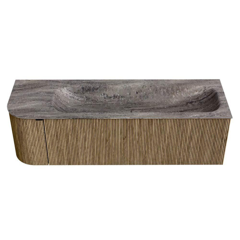 MONDIAZ KURVE-DLUX 145cm meuble de salle de bains arrondi Gauche couleur Dusk avec 1 tiroir et 1 porte. Lavabo BIG LARGE Droite sans trou de robinet Oza. SW1433001