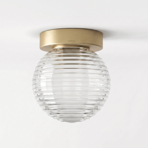 Astro Tacoma Surface Wandlamp/Plafondlamp - 230V - IP44 - bol - geribbeld - helder glas - messing (goud) SW1566152