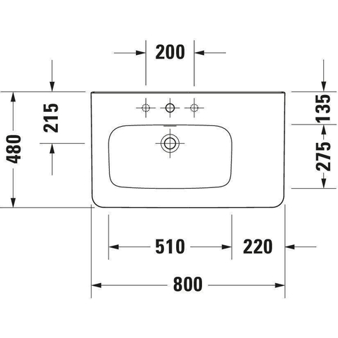 Duravit Durastyle Meubelwastafel asymmetrisch - met 1 kraangat links - 80x48cm - met wondergliss - wit SW54162