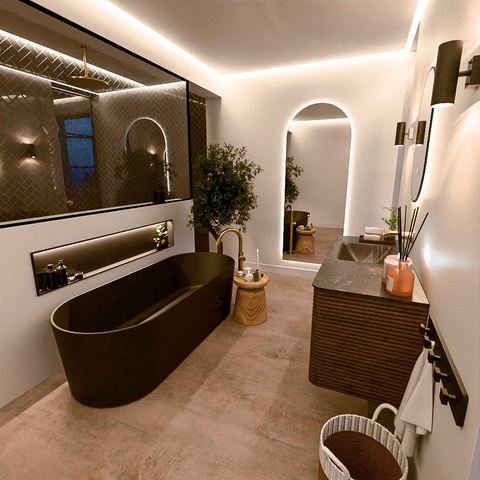 Mondiaz CIRO-DLUX Meuble de salle de bains - 120x45x50cm - lavabo en solid surface Lava - 1 vasque à gauche - sans trous de robinetterie - 2 tiroirs - Dusk SW1533034