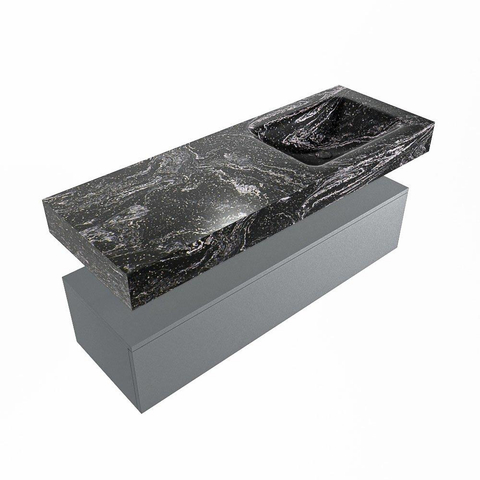 Mondiaz ALAN-DLUX Ensemble de meuble - 130cm - meuble Plata mat - 1 tiroir - Lavabo Cloud Lava suspendu - vasque Droite - 0 trous de robinet SW808691