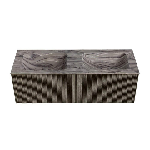 MONDIAZ KURVE-DLUX Meuble de salle de bains 130cm couleur Shadow avec 2 tiroirs et 0 portes. Lavabo LEAF Double 2 trous de robinet Sombra. SW1433804