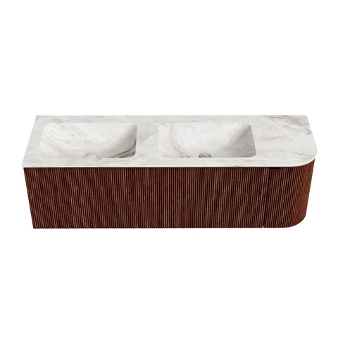 Mondiaz KURVE-DLUX Badkamermeubelset - 145x46x40cm - 1 lade - 1 deur - wastafel solid surface - dubbel / links - 2 kraangaten - Ruby SW1415674
