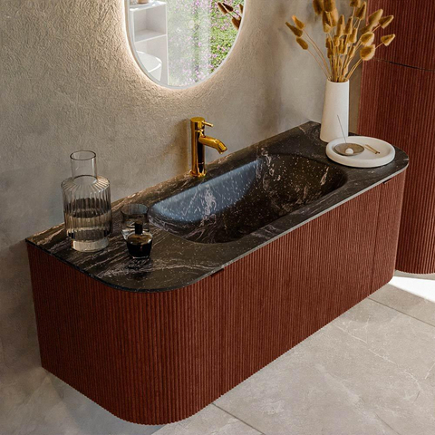 Mondiaz KURVE-DLUX Ensemble de meuble de salle de bains - 120x46x40cm - 1 tiroir - 2 portes - lavabo solid surface - central - 1 trou de robinet - Ruby SW1416026