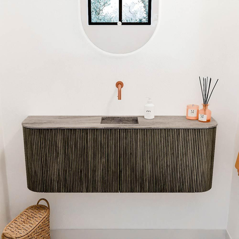 Mondiaz JOYA-DLUX 113.2cm toiletmeubel - ronding links en rechts kleur Shadow - Wastafel FAYE positie Midden Zonder kraangat kleur Oza. SW1425092