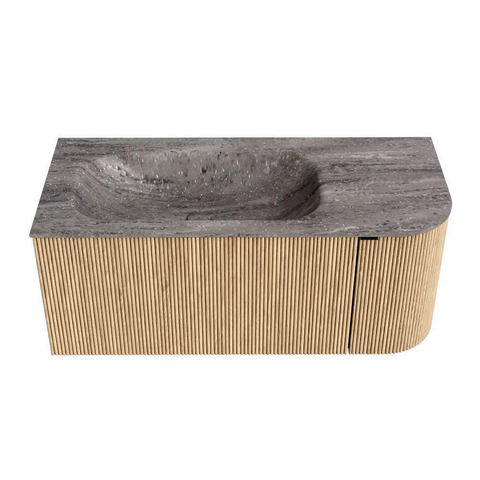 MONDIAZ KURVE-DLUX 105cm badmeubel ronding Rechts kleur Oak met 1 lade en 1 deur. Wastafel BIG SMALL Links 1 kraangat Oza. SW1432617