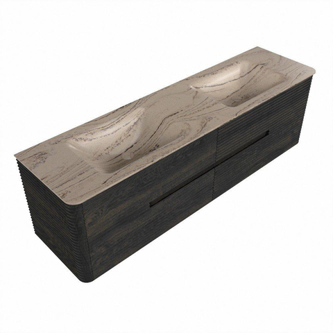 Mondiaz CIRO-DLUX Badkamermeubelset - 170x45x50cm - Solid surface wastafel Arena - 2 wasbak Dubbel - 2 kraangaten - 4 lades - Shadow SW1532362