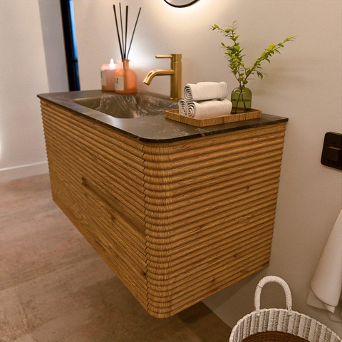 Mondiaz CIRO-DLUX Badkamermeubelset - 100x45x50cm - Solid surface wastafel Lava - 1 wasbak Midden - 1 kraangat - 2 lades - Oak SW1531076
