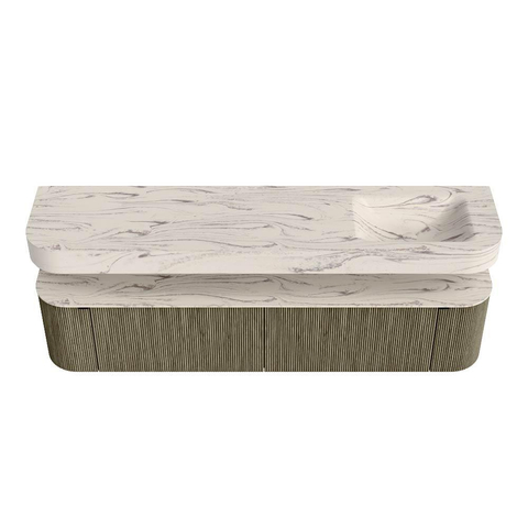 MONDIAZ THOR-DLUX 200cm meuble de salle de bains arrondi gauche + droite couleur Shadow avec 2 tiroirs et 2 portes. Vasque suspendue CLOUD Droite 1 trou de robinet couleur Nata. SW1467174