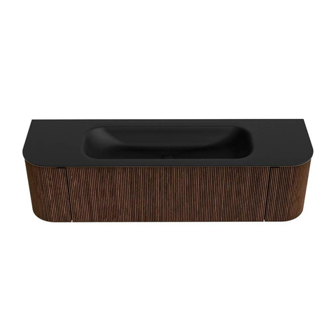 MONDIAZ KURVE meuble de salle de bains 160cm avec module 25 Len R couleur Walnut avec 1 tiroir et 2 portes. Lavabo BIG MEDIUM central 1 trou de robinet Urban. SW1138531