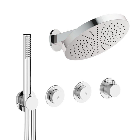 Crosswater MPRO Module ensemble de douche pluie encastré – douche de tête Ø 30 cm – bras mural courbé 20.2 cm – 3 leviers – chrome SW1472473
