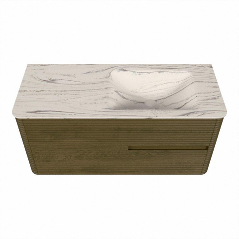 Mondiaz CIRO-DLUX Ensemble de meubles de salle de bains - 110x45x50cm - Lavabo solid surface Nata - 1 vasque à droite - 1 trou de robinet - 2 tiroirs - Dusk SW1533203