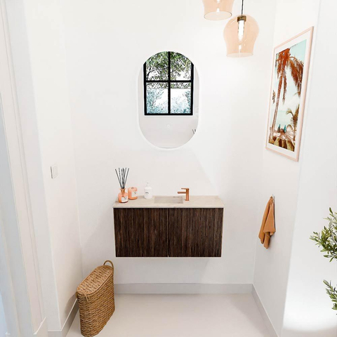 Mondiaz JOYA-DLUX 80cm toiletmeubel - kleur Walnut - Wastafel FAYE positie Midden 1 kraangat kleur Frappe. SW1422278