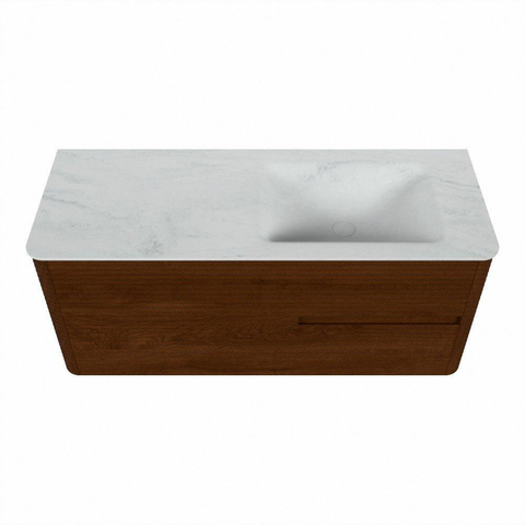 Mondiaz CIRO-DLUX Meuble de salle de bains - 120x45x50cm - vasque Solid surface Opalo - 1 lavabo à droite - sans trous de robinetterie - 2 tiroirs - Ruby SW1531639