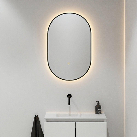 Mondiaz GLOW miroir – ovale – 45 x 90 cm – LED indirecte tout autour – capteur de mouvement – Urban (noir) SW1105172