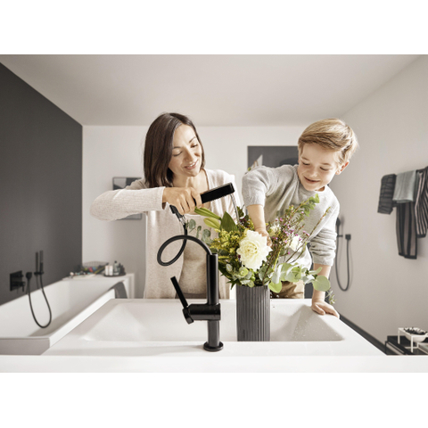 Hansgrohe Finoris Wastafelkraan - 230 - 2jet - met uittrekbare vuistdouche - met afvoerplug - mat zwart SW651140