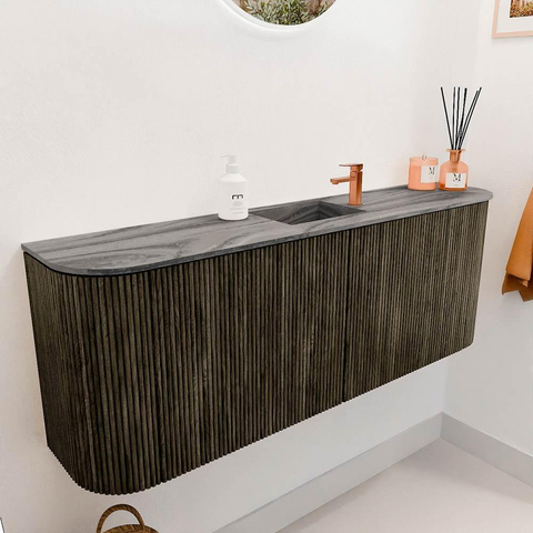 Mondiaz JOYA-DLUX 113.2cm toiletmeubel - ronding links en rechts kleur Shadow - Wastafel FAYE positie Midden 1 kraangat kleur Sombra. SW1425249