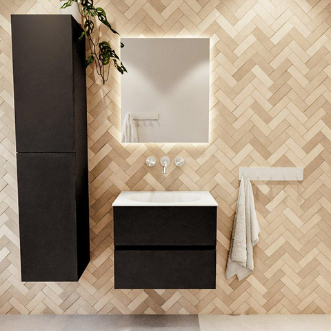 MONDIAZ VICA 60cm meuble de salle de bains sous-élément Urban 2 tiroirs. Lavabo MOON central sans trou de robinet, couleur Talc. SW1381816