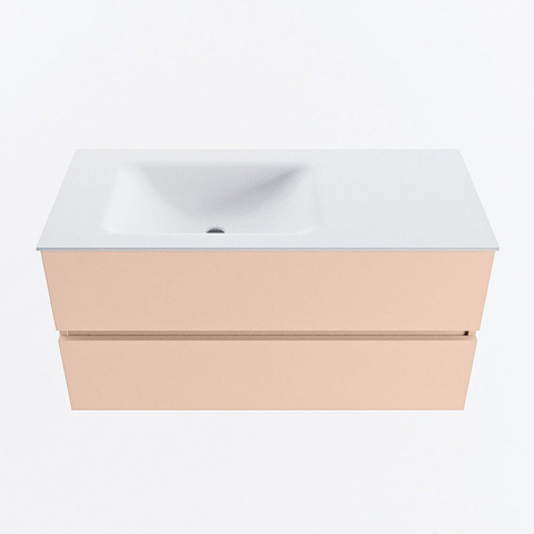 MONDIAZ VICA Ensemble meuble de salle de bains - 100cm - meuble bas rosee - 2 tiroirs - lavabo cloud gauche - sans trous de robinet - version haute 60cm - talc SW1083313