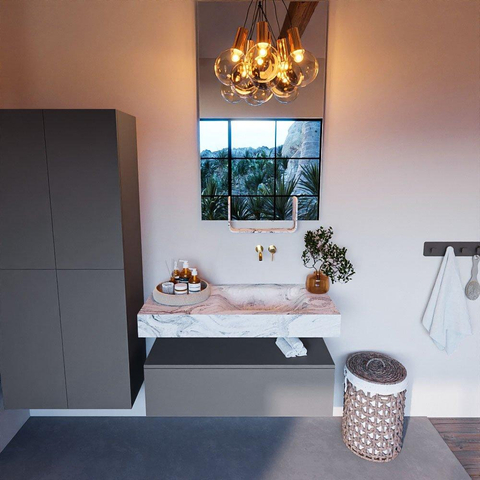 MONDIAZ ALAN - DLUX Ensemble de meubles de salle de bains - 100cm - caisson bas - Plata - 1 tiroir - lavabo suspendu - vasque à droite - 0 trous de robinet - Glace SW806004
