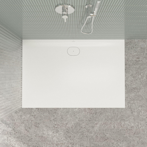 Villeroy & Boch Ecora douchebak - 150x100x3.5cm - afvoer lange zijde - stone white (wit) SW1559007