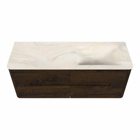 Mondiaz CIRO-DLUX Meuble de salle de bains - 130x45x50cm - Plan vasque en solid surface Ostra - 1 vasque à droite - 1 trou de robinetterie - 4 tiroirs - Noyer SW1530384