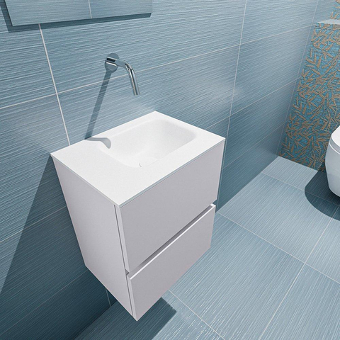 MONDIAZ ADA Toiletmeubel 40x30x50cm met 0 kraangaten 2 lades cale mat Wastafel Lex rechts Solid Surface Wit SW472738