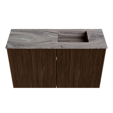 Mondiaz JOYA-DLUX 70cm toiletmeubel - kleur Walnut - Wastafel FAYE positie Rechts Zonder kraangat kleur Sombra. SW1424714