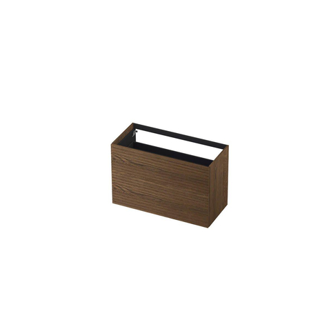 INK P2O Wastafelonderkast - 100x45x65cm - 2 lades - push 2 open - horizontaal gefreesd - eiken Massief eiken chocolate inclusief wastafel SHOWROOMMODEL SHOW25646