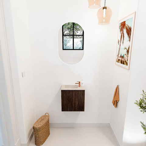 Mondiaz JOYA-DLUX Meuble de toilette 40cm - couleur Walnut - Vasque FAYE position Gauche 1 trou de robinet couleur Frappe SW1412059