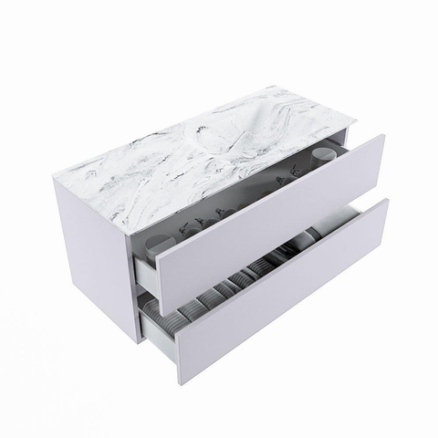 MONDIAZ VICA-DLUX Ensemble meuble de salle de bains - 110cm - meuble bas Cale - 2 tiroirs - vasque encastrée Cloud droite - 1 trou de robinet - version haute 60cm - Glace SW1088315