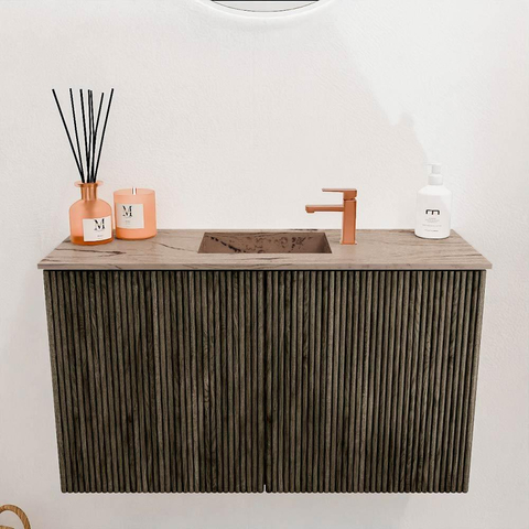Mondiaz JOYA-DLUX 70cm toiletmeubel - kleur Shadow - Wastafel FAYE positie Midden 1 kraangat kleur Arena. SW1424798