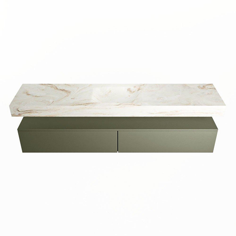 Mondiaz ALAN-DLUX Ensemble de meuble - 200cm - meuble Army mat - 2 tiroirs - Lavabo Cloud Frappe suspendu - vasque Centre - 1 trou de robinet SW804851