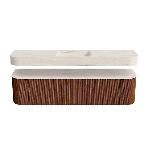 MONDIAZ THOR-DLUX 180cm meuble de salle de bains arrondi gauche + droite couleur Ruby avec 2 tiroirs et 2 portes. Vasque suspendue CLOUD Milieu sans trou de robinet couleur Meli. SW1466181
