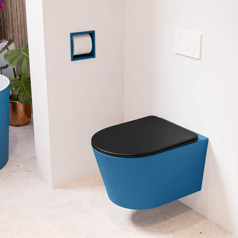Mondiaz LAVIE hangtoilet – spoelrandloos – 36 x 53 cm – met softclose zitting – Jeans (blauw), zitting Urban (zwart) SW1208743