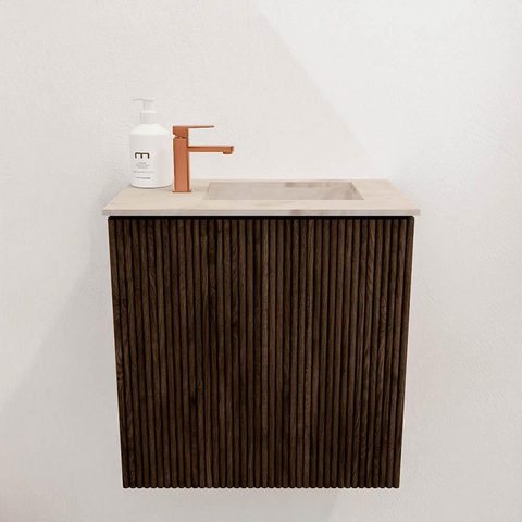 Mondiaz JOYA-DLUX Meuble de toilette 40cm - couleur Walnut - Vasque FAYE position Droite 1 trou de robinet couleur Frappe SW1422248