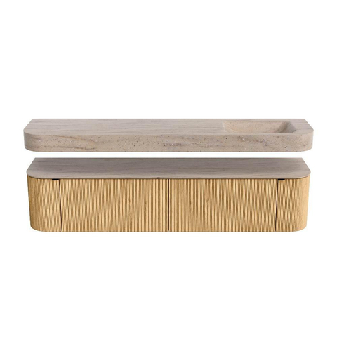 MONDIAZ THOR-DLUX Meuble de salle de bains - 200cm - arrondi gauche + droite - couleur Oak - 2 tiroirs et 2 portes - Vasque suspendue CLOUD Droite sans trou de robinet - couleur Saba SW1467218