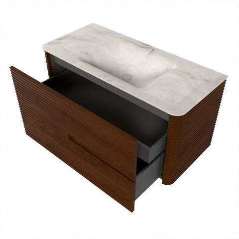 Mondiaz CIRO-DLUX Meuble de salle de bains ensemble - 100x45x50cm - lavabo solid surface Frappe - 1 vasque au milieu - sans trous de robinet - 2 tiroirs - Ruby SW1531281