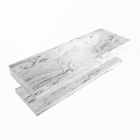 Mondiaz ALAN-DLUX Ensemble de meuble - 130cm - meuble Glace mat - 0 tiroirs - Lavabo Cloud Glace suspendu - vasque Droite - 0 trous de robinet SW808795