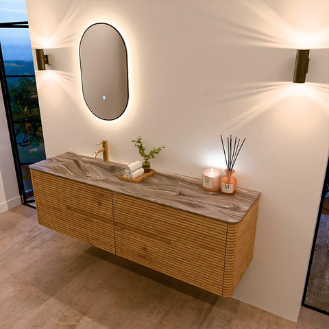 Mondiaz CIRO-DLUX Badkamermeubelset - 170x45x50cm - Solid surface wastafel Sombra - 1 wasbak Links - 1 kraangat - 4 lades - Oak SW1531274