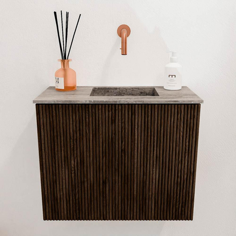 Mondiaz JOYA-DLUX Meuble de toilette 50cm - couleur Walnut - Vasque FAYE position Droite Sans trou de robinet couleur Oza SW1424547