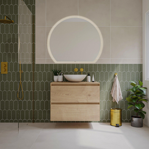 Saniclass Holz Pure Meuble de salle de bain - 80x45x60cm - plan de toilette - sans trous de robinet - 2 tiroirs - Chêne Natural SW1437508