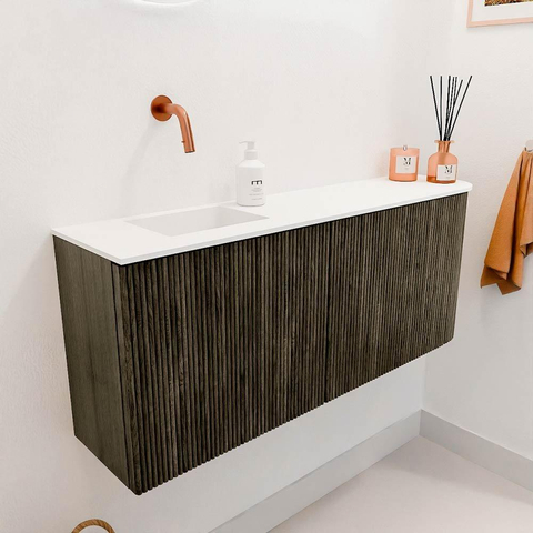 Mondiaz JOYA 101.6cm meuble de toilette - arrondi droit couleur Shadow - Vasque FAYE position Gauche Sans trou de robinet couleur Talc. SW1421452